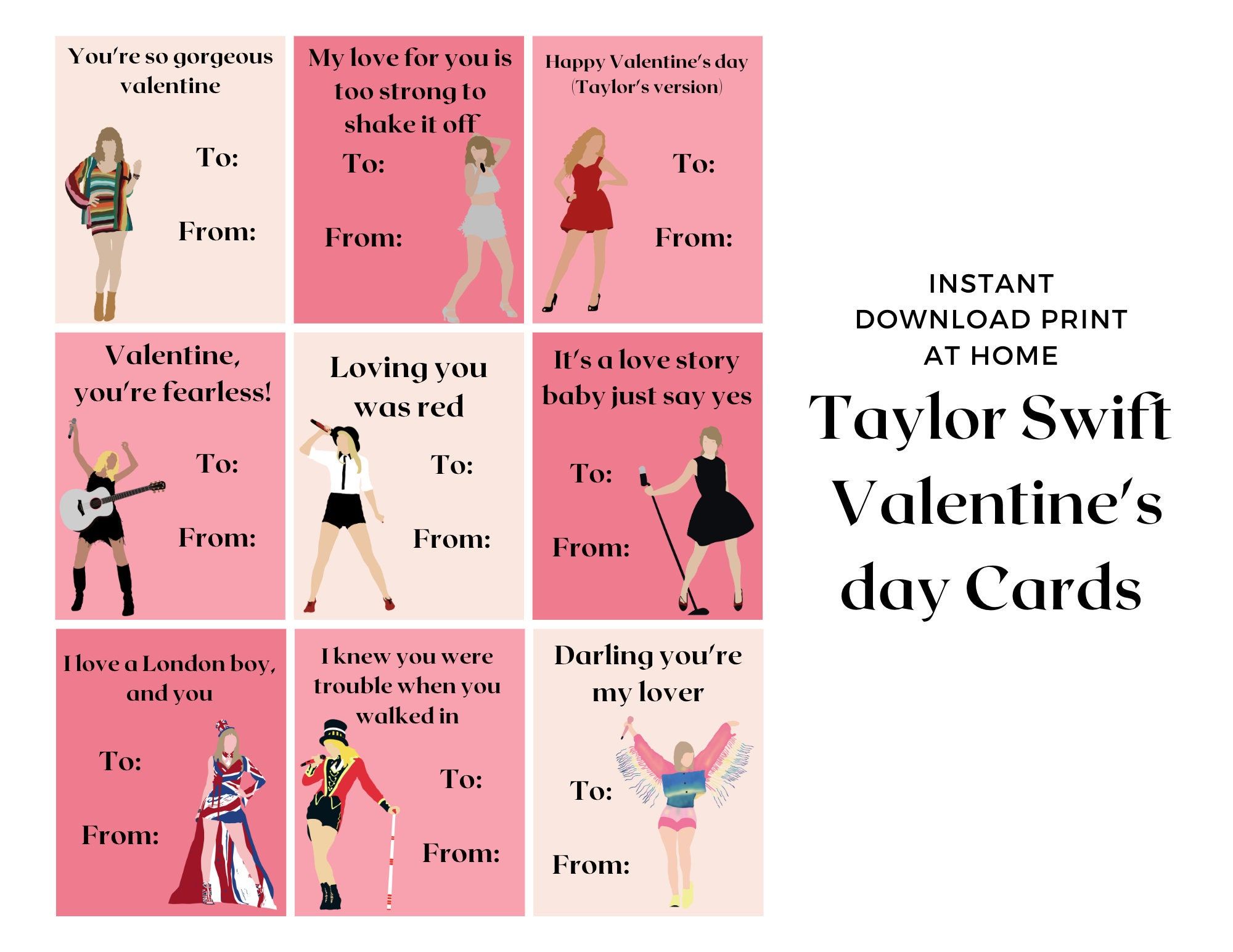 12 Taylor Swift Eras Tour Instant Download Printable Valentines Day Cards Kids Valentine Cards Easy School Cards You Print Eras 4 X 6In Etsy