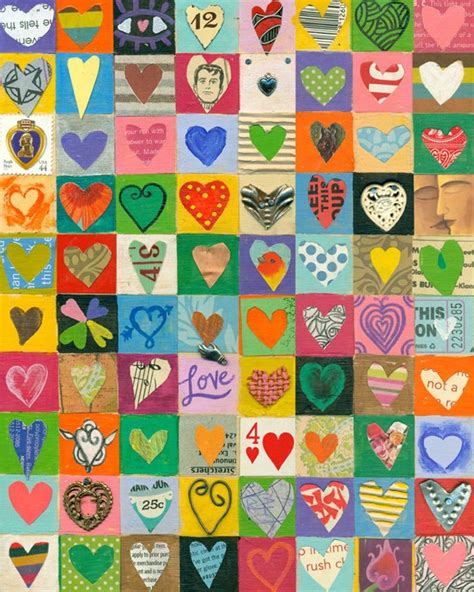 8X10 Print 80 Mixed Media Hearts Collage By Elizabeth Rosen Heart