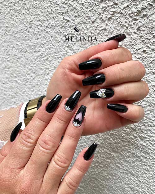 Black Valentine Nail Designs Coffin Shape