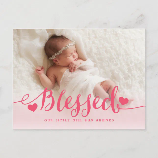 Blessed Pink Baby Girl Photo Birth Announcement Birth Announcement