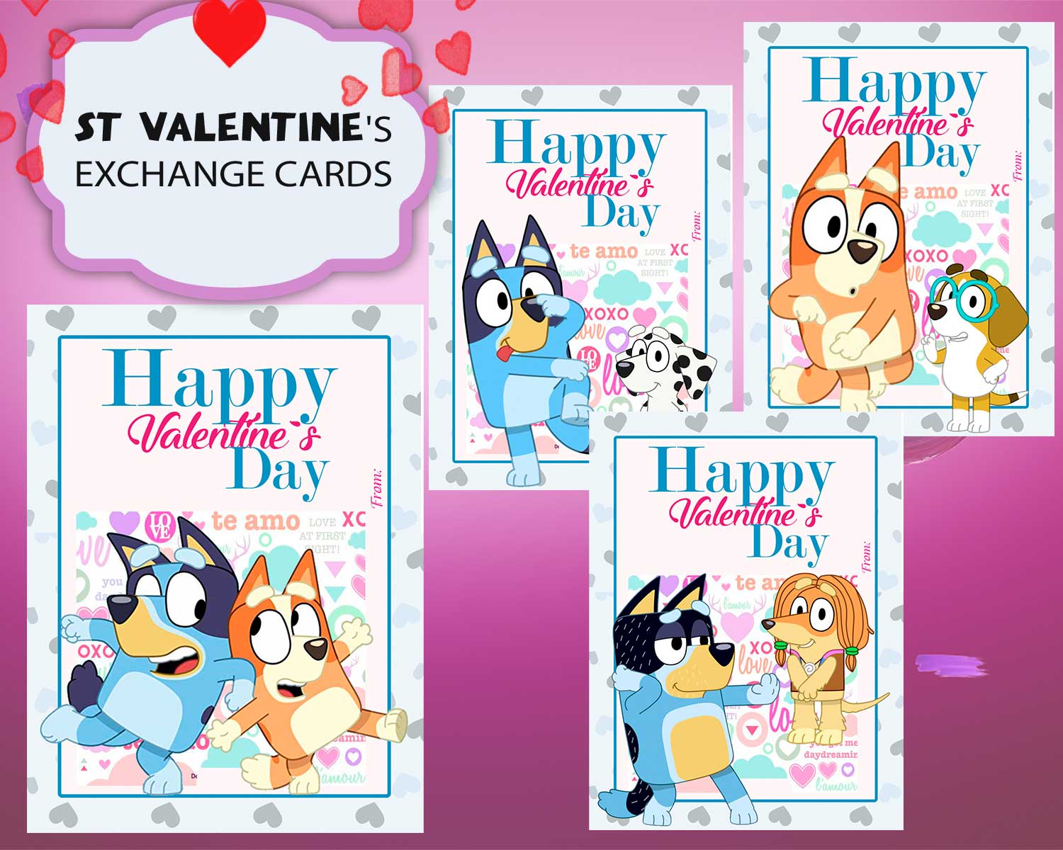 Bluey And Friends Valentines Day Cards 16 Designs Digital Etsy