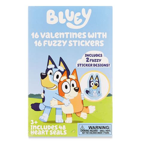 Bluey Valentine Classroom Exchange Cards With Fuzzy Stickers Valentine Amp 39 S Day 16 Count And 16