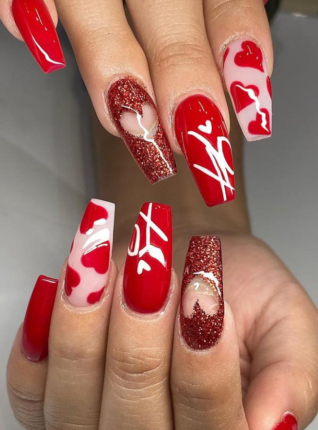 Coffin Valentines Acrylic Nails