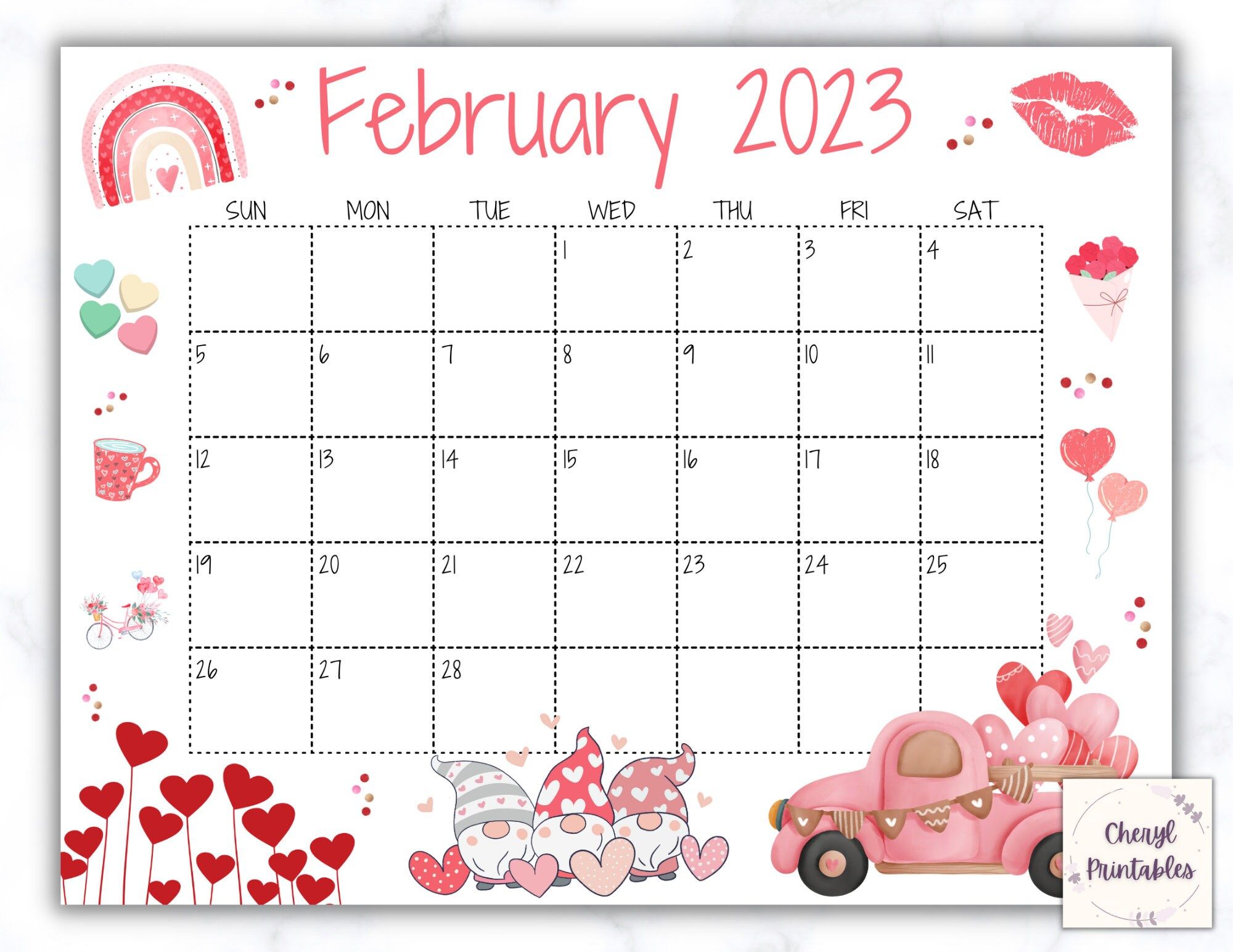 Editable February Calendar 2024 Cat Lover Valentine 2024 Academic