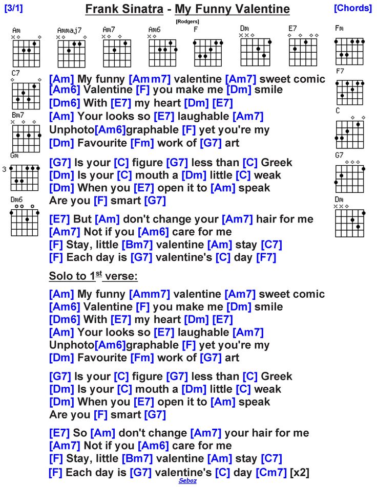 Frank Sinatra My Funny Valentine Guitar Chords And Lyrics