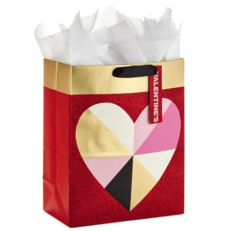 Hallmark 13 Amp Quot Large Valentine Amp 39 S Day Gift Bag With Tissue Paper Geometric Heart Walmart Com