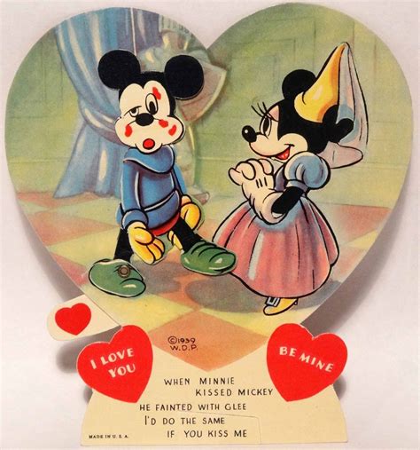 J1383 1939 Walt Disney Mickey Mouse Amp Minnie Vtg Mechanical Valentine Card Vintage Valentine