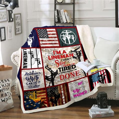 Lineman Patchwork Blanket Vintage American Flag Fuzzy Blanket Father Amp 39 S Day Fleece Blanket For