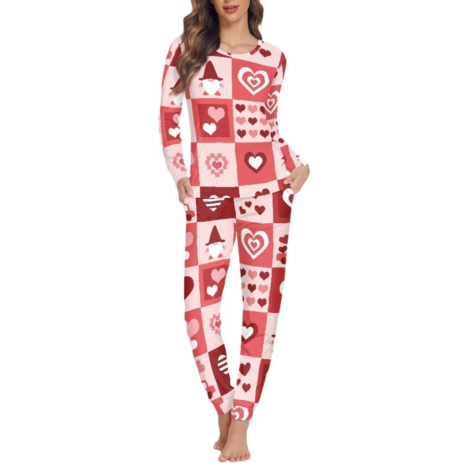 Netilgen 2 Pcs Romantic Hearts Pajamas For Women Set Plus Size Skin Friendly Valentine Amp 39 S Day