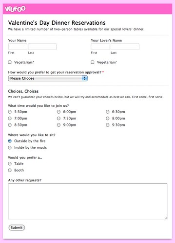 New Form Template Valentine Amp 39 S Day Dinner Reservations Wufoo