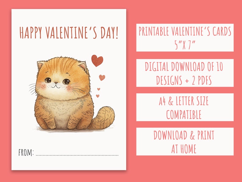 Printable Valentines Day Cards Cat Valentines Card Etsy