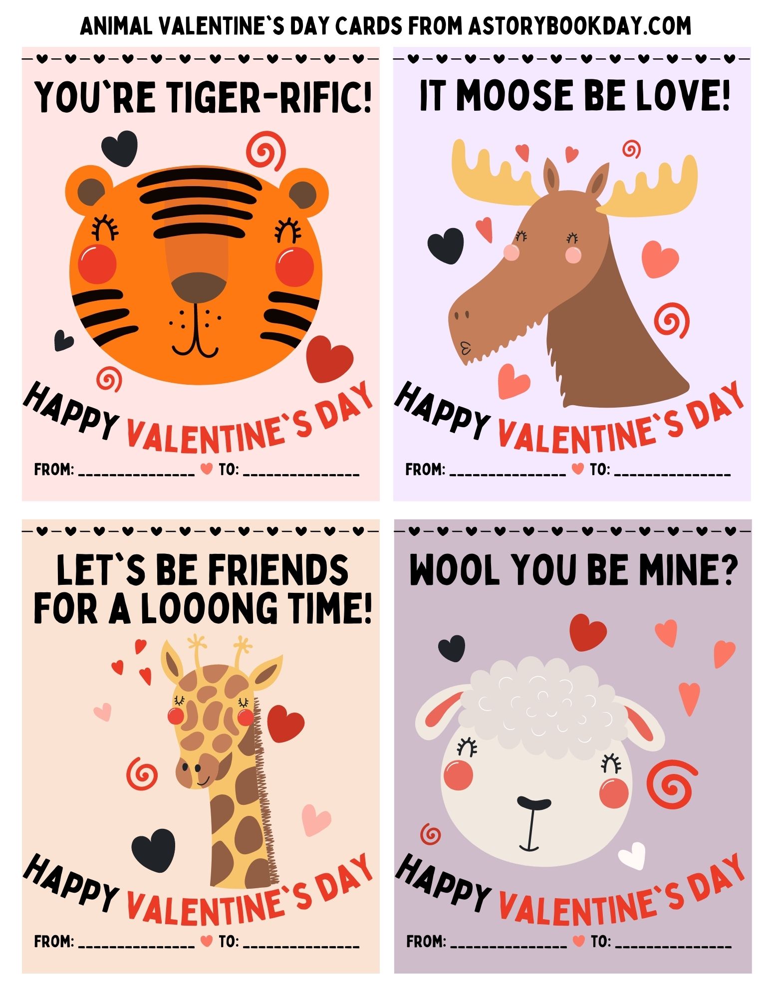 Retro Animal Valentine S Day Cards Graphic By Patterns For Dessert