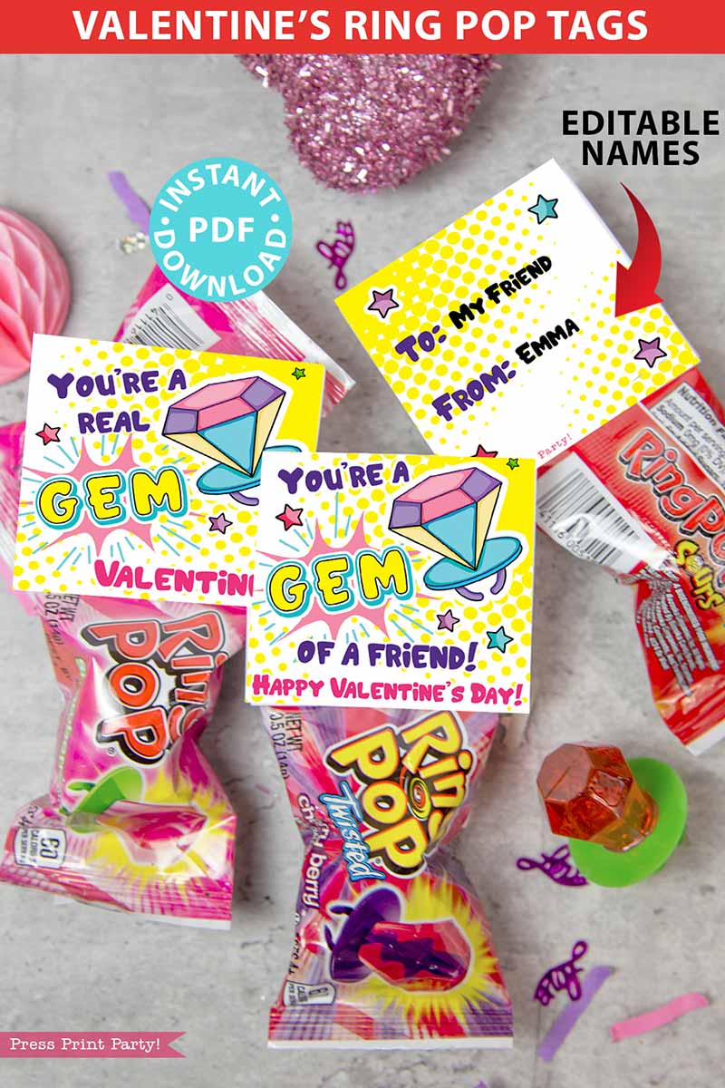 Ring Pop Valentine Cards