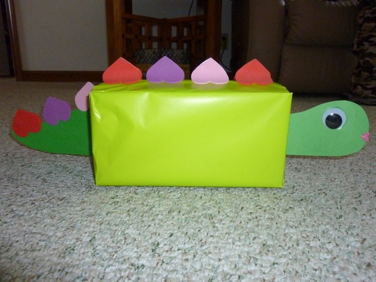 Stegosaurus Valentine Box 2011 Small Shoe Box Cover In Green Wrapping