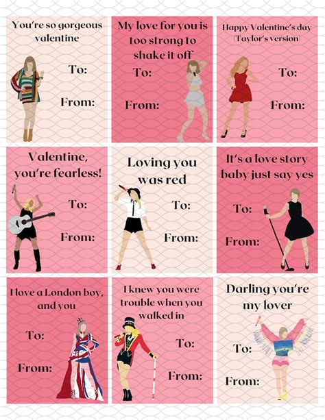 Taylor Swift Eras Instant Download Printable Valentines Day Cards Kids Valentine Cards Easy