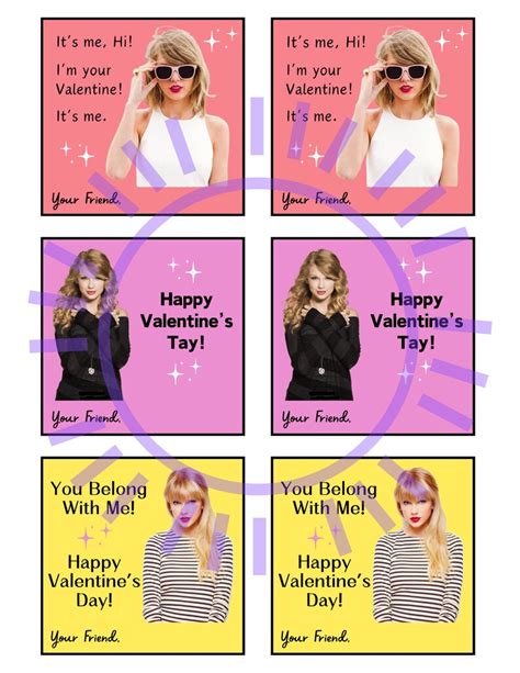 Taylor Swift Valentine Cards Swiftie Valentines Printable Classroom