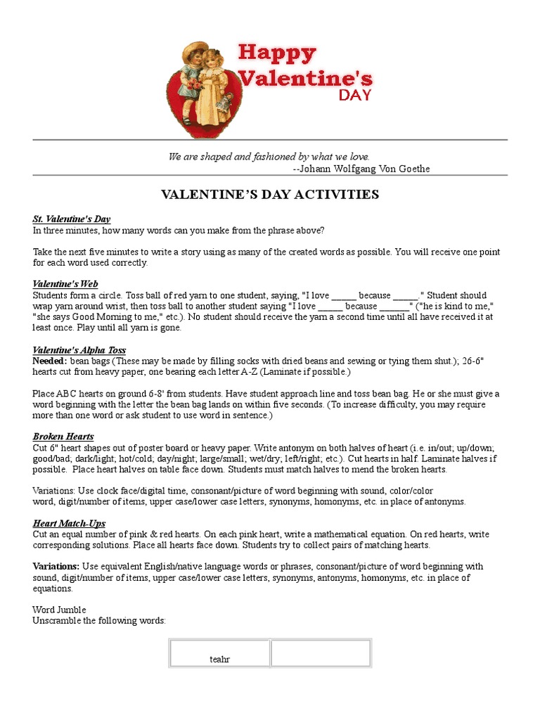 Valentine Amp 39 S Day Activities For Kids