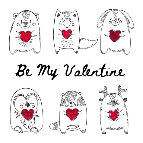 Valentine Animals Cute Babes Cartoon Vector Illustration Set 20455071