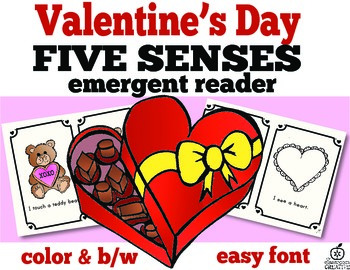 Valentine S Day Emergent Reader Five Senses Of Valentine S Day Tpt