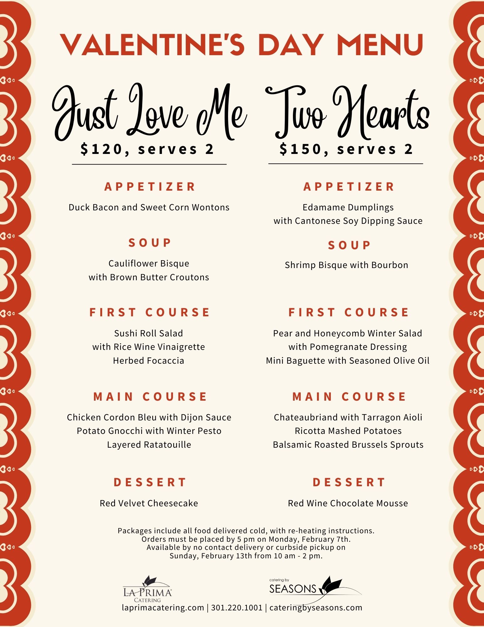 Valentine S Day Menu Catering By Seasons