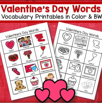 Valentine S Day Words And Pictures Vocabulary Printables Color And Bw