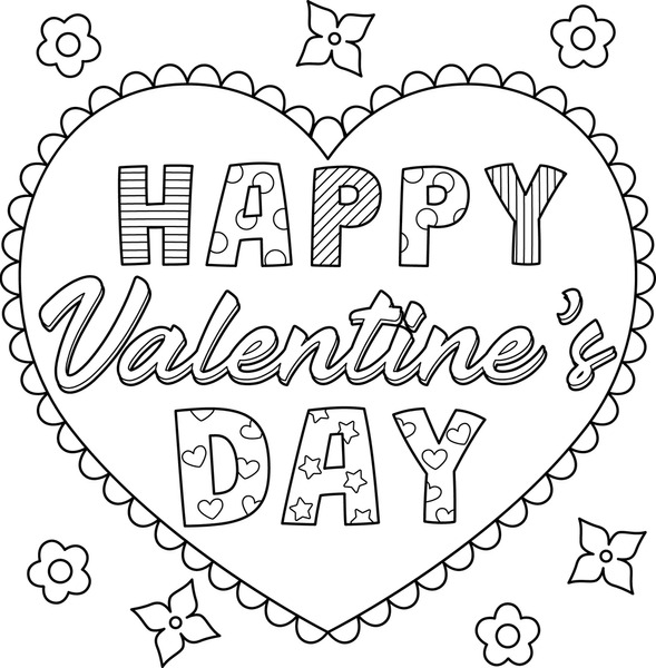 Valentines Day Coloring Page For Adult Stock Illustration