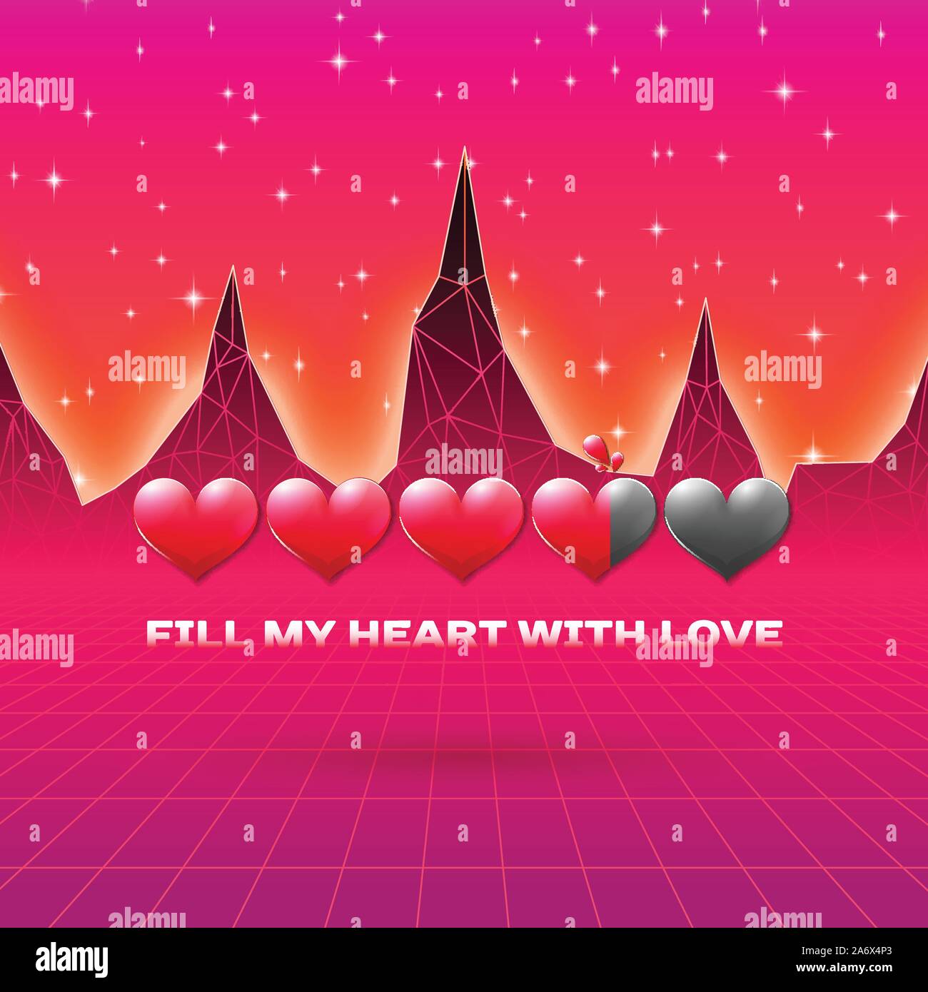 Valentines Day Hearts Of Love Themed Retro Game Card With 80S Styled