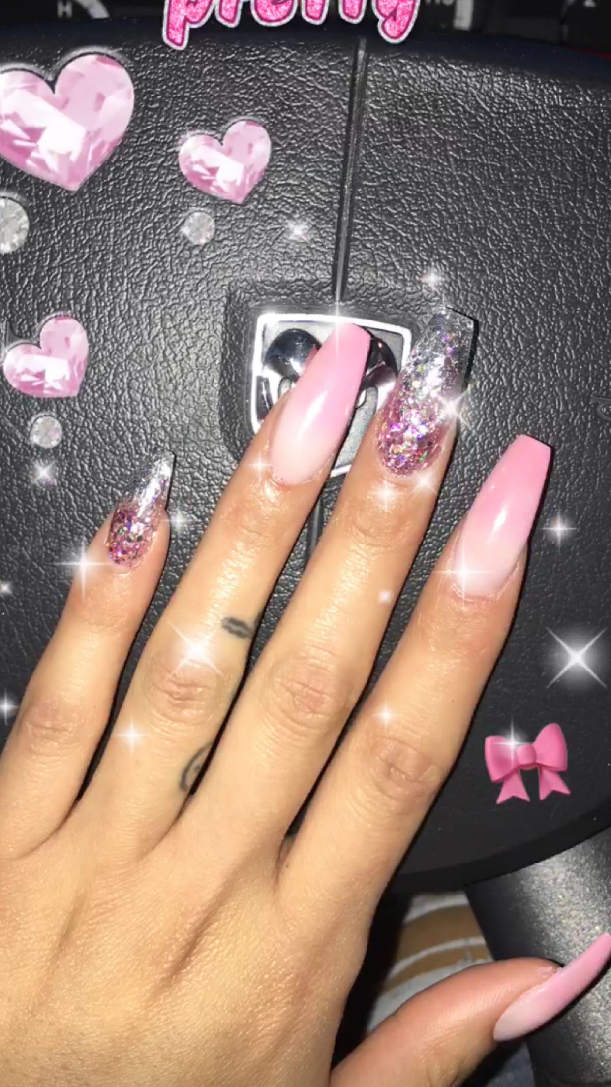 Valentines Inspired Acrylic Coffin Shape Nails Prettyinpink