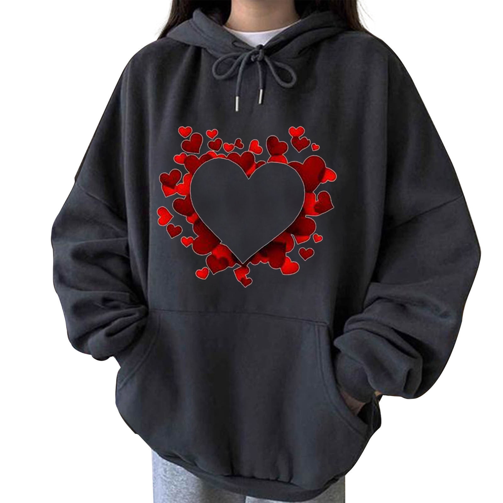 Vekdone Valentines Day Hoodie Sweatshirts For Women 2024 Clearance Red